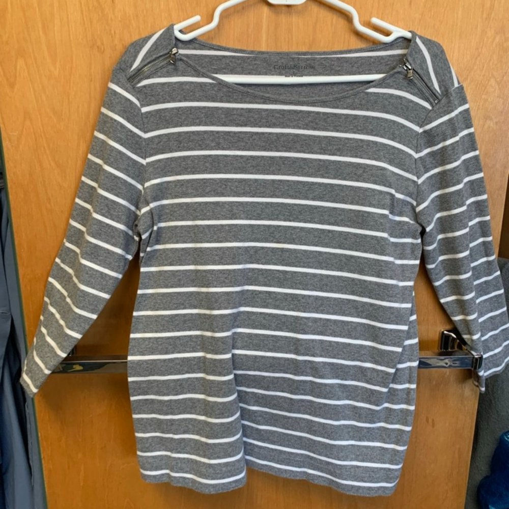 Croft and Barrow striped sweater with zipper shoulder detail